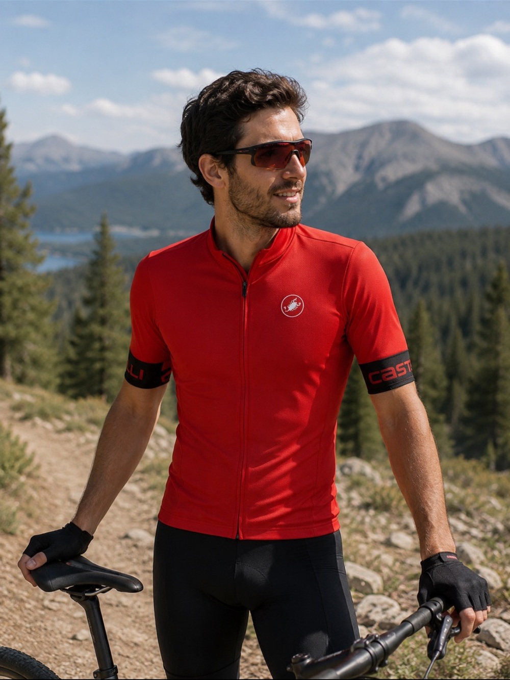 Men's Red Short-Sleeve Zip-Up Cycling Jersey by Castelli